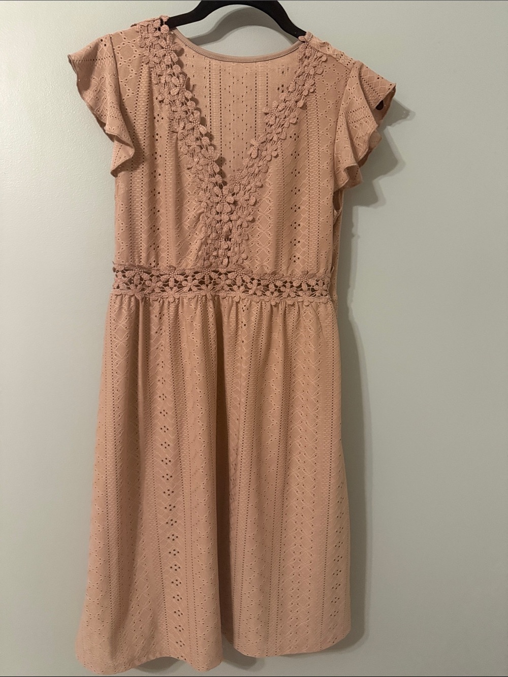 SHEIN Blush Pink Floral Lace Eyelet Midi Dress